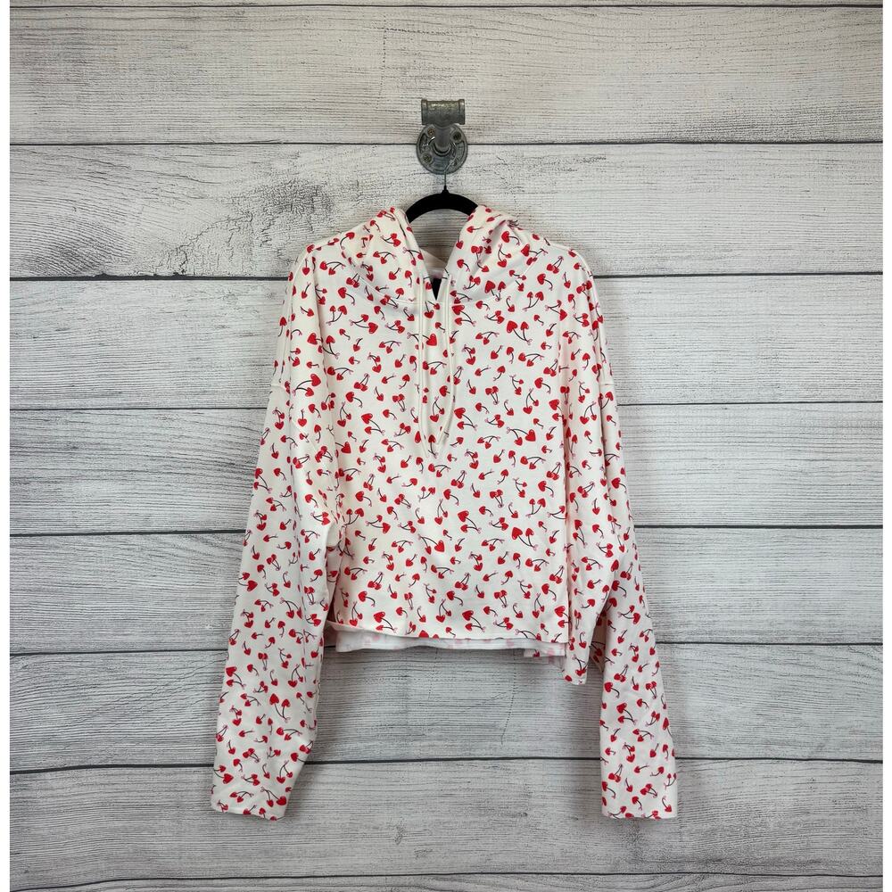 Yitty Plus Size White & Red Cherry Cozy Fleece Cropped Hoodie Sweatshirt Size 6X